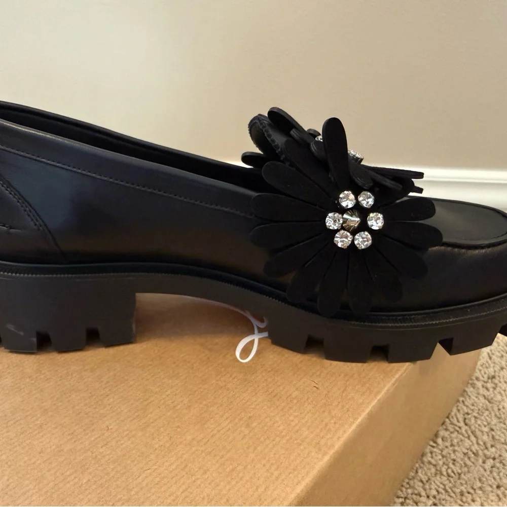 Christian Louboutin Black Loafers with Floral Embellishments - Picture 8 of 11